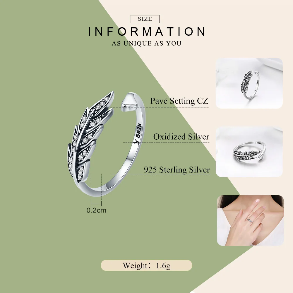 WOSTU Новое 925 пробы Серебряное винтажное Стильное кольцо с листьями, прозрачное CZ регулируемое кольцо для женщин модное S925 Серебряное ювелирное изделие подарок FIR313