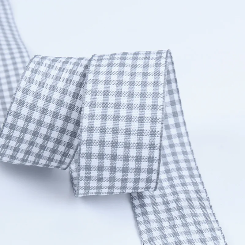 50 ярдов/рулон 6 мм черный белый клетчатый плед ленты с узором DIY галстуки-бабочки для девочек повязка на голову заколки серьги подарочная упаковка ленты - Цвет: Серый