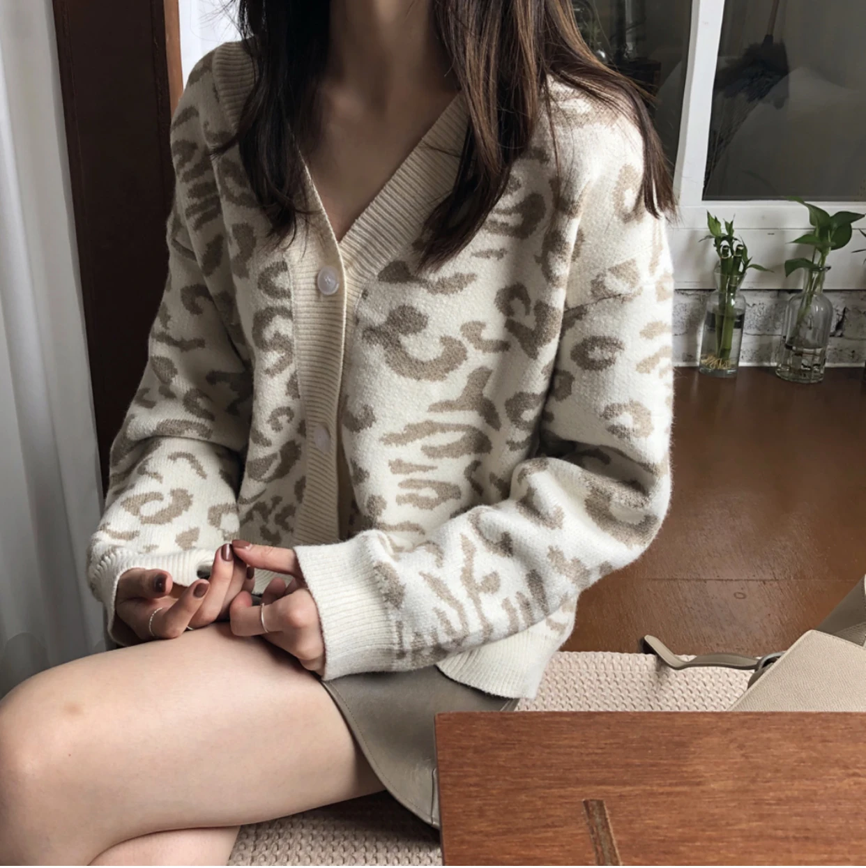 

Women Sweaters 2019 Autumn Winter Leopard Cardigan Thick Sweater Long Sleeve Loose Oversized Outer Knitted Coat Sueter Mujer