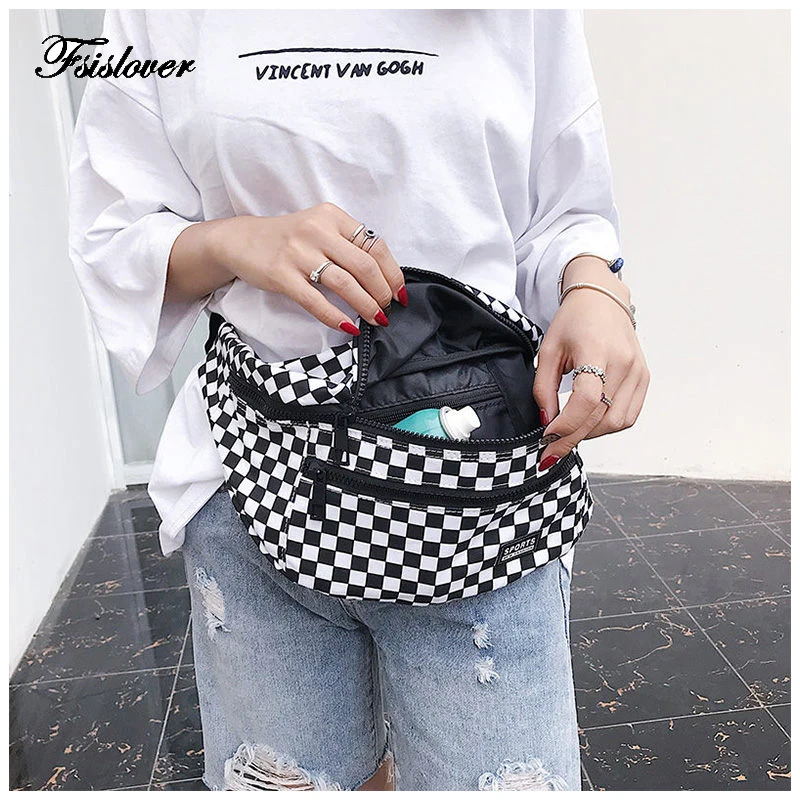 

2019 Waist Bag Women Men Unisex Chest Bag Lattice Checkerboard Fanny Pack Female Shoulder Belt Bag Cellphone Bag bolso cintura