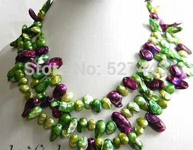 

Wholesale fast 50'' Wing Green Purple Freshwater Pearl Necklace