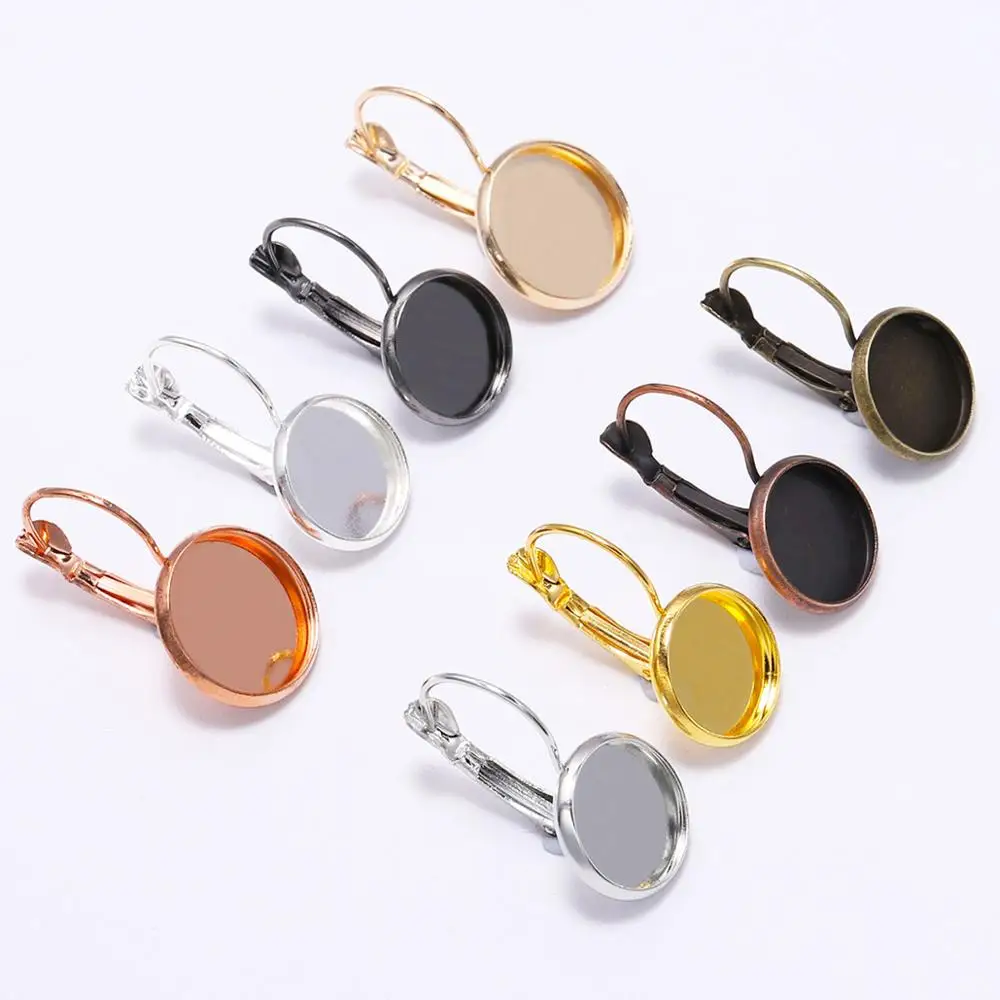 

8 10 12 14 16 18 20 25 mm French Lever Cabochon Earring Setting Blank Earring Base Cameo Bezels Tray For Jewelry Making Supplies