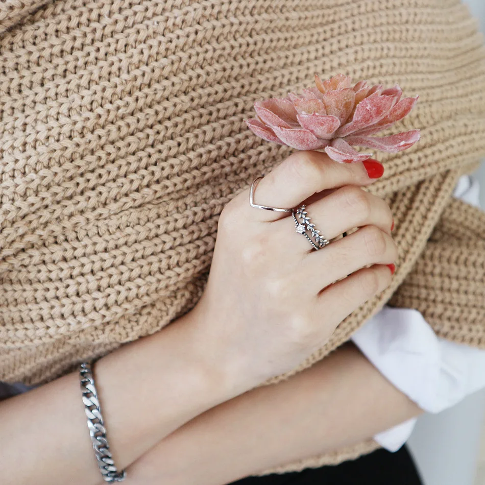 

Amaiyllis Simple 100% s925 Sterling Silver Retro Leaf Open Rings for Women Vintage Natural Plant Leaf Ring Fine jewelry