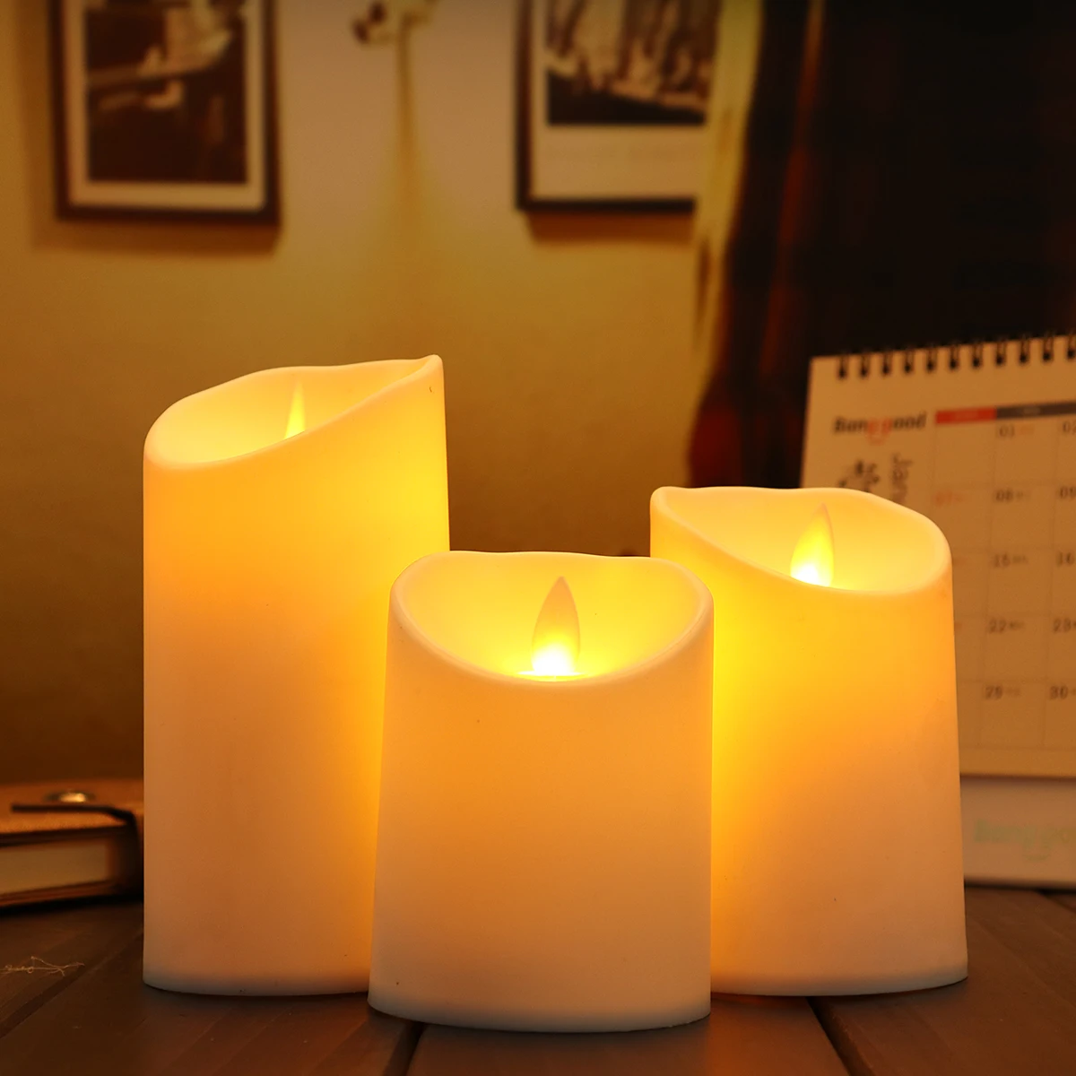 3 шт./компл. Luminara слоновой кости беспламенная свеча движущаяся фитиль лампа