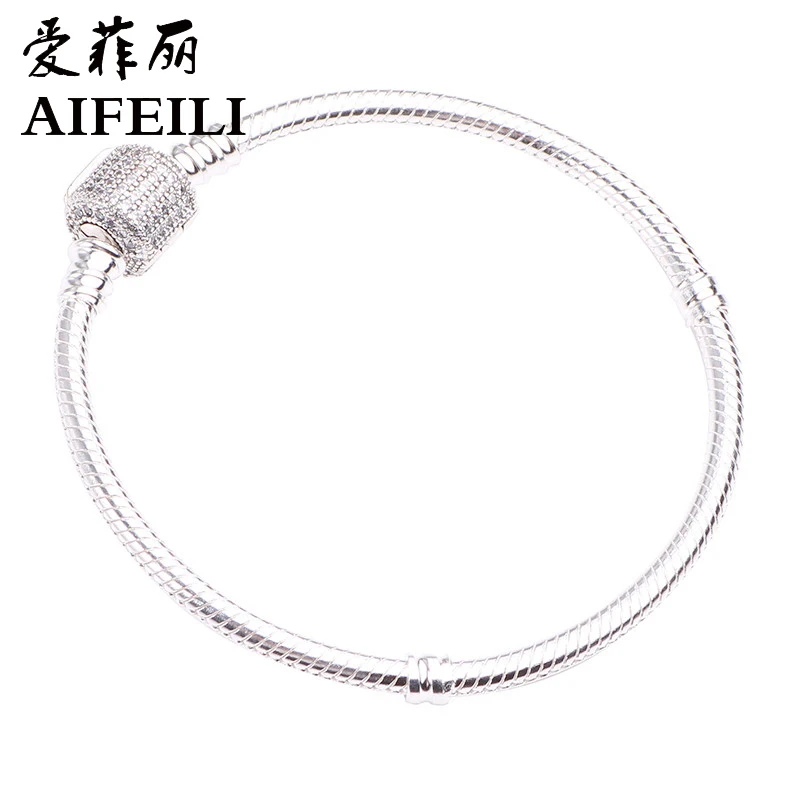 

AIFEILI New 2019 925 Sterling Silver Chain Bracelet With White Color CZ For Women Fit Original Bracelets Beads Jewelry Gift