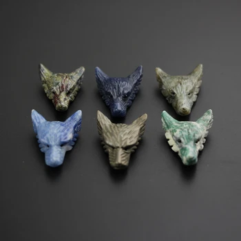

30x40mm,Natural Stone Accessory Jewelry in Wolf Head Shape,Mixed Stones Carved Animal Pendants Necklace Making,5PCS.XG-15AMAH
