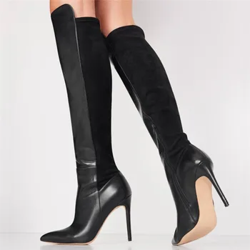 

2020 New Women Over The Knee Boots Sexy Pointed Toe Suede Leather Designers Slim Thigh High Heeled Boots Black Dress Shoes Women