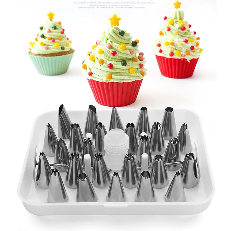 

Baking Tools 26 pcs Decorating Mouth Set Stainless Steel Cookie Lcing Sets Cake Nozzle Kitchen Gadgets