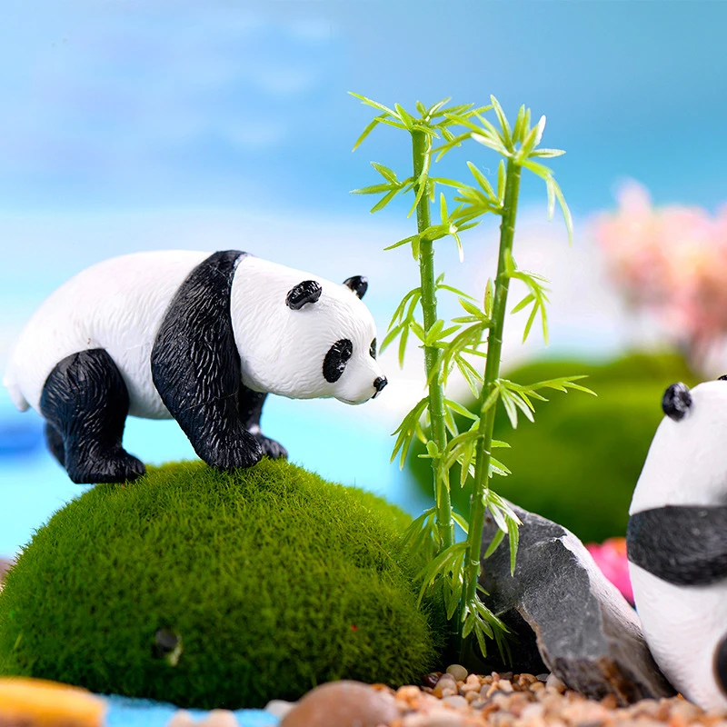 4pc Cute artificial Giant panda figurines miniatures animal ornament fairy garden gnome resin home decorations accessories3