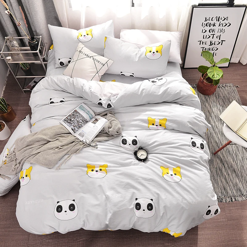 

Panda and dog head print Simple style bedding set cotton fabric 3/4pcs Twin Queen Size duvet cover flat sheet pillowcase