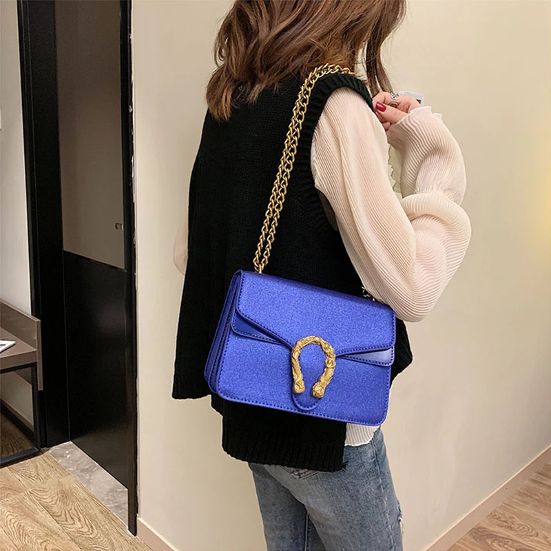 

High Quality Messenger Bags Metal Decor Handbags 2019 Ladies Chain Shoulder Bags Simple flap bag Casual Female Crossbody Bags