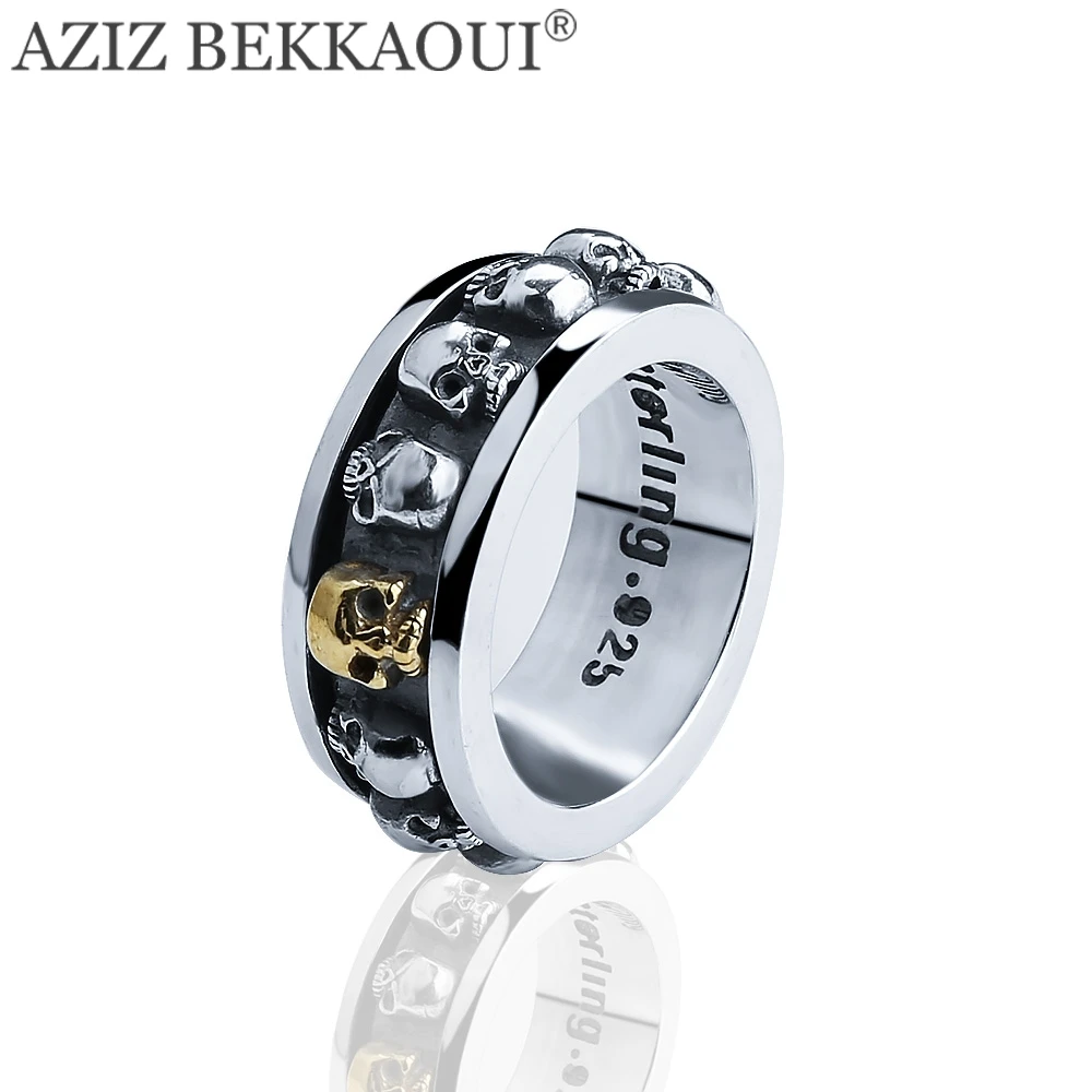 Ювелирные изделия из серебра 925 пробы, мужское кольцо в стиле стимпанк, вращающийся череп, призрак, тайское серебряное кольцо, мужское лазерное выгравированное имя, логотип
