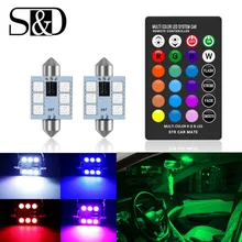 C5W LED RGB Festoon 31mm 36mm 39mm 42mm światła wewnątrz samochodu z pilotem wielokolorowe światło kopuły lampka do czytania Auto 12V