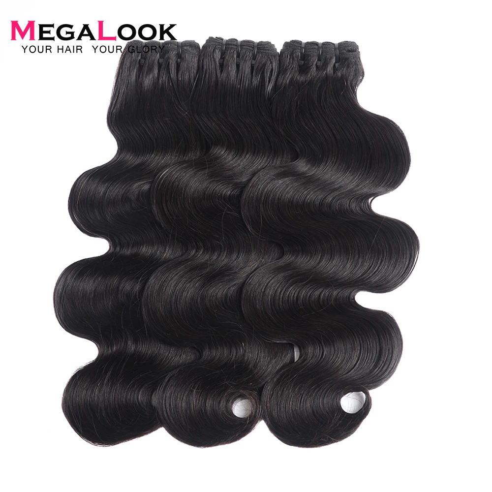 Megalook бразильские объемные волнистые пряди волос, необработанные натуральные черные волнистые волосы