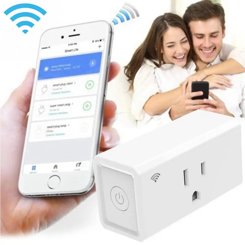 

Smart Home Socket Mini Smooth Lines Switch 10A Wifi Plug Outlet Power Socket APP Wireless Control for Android/IOS