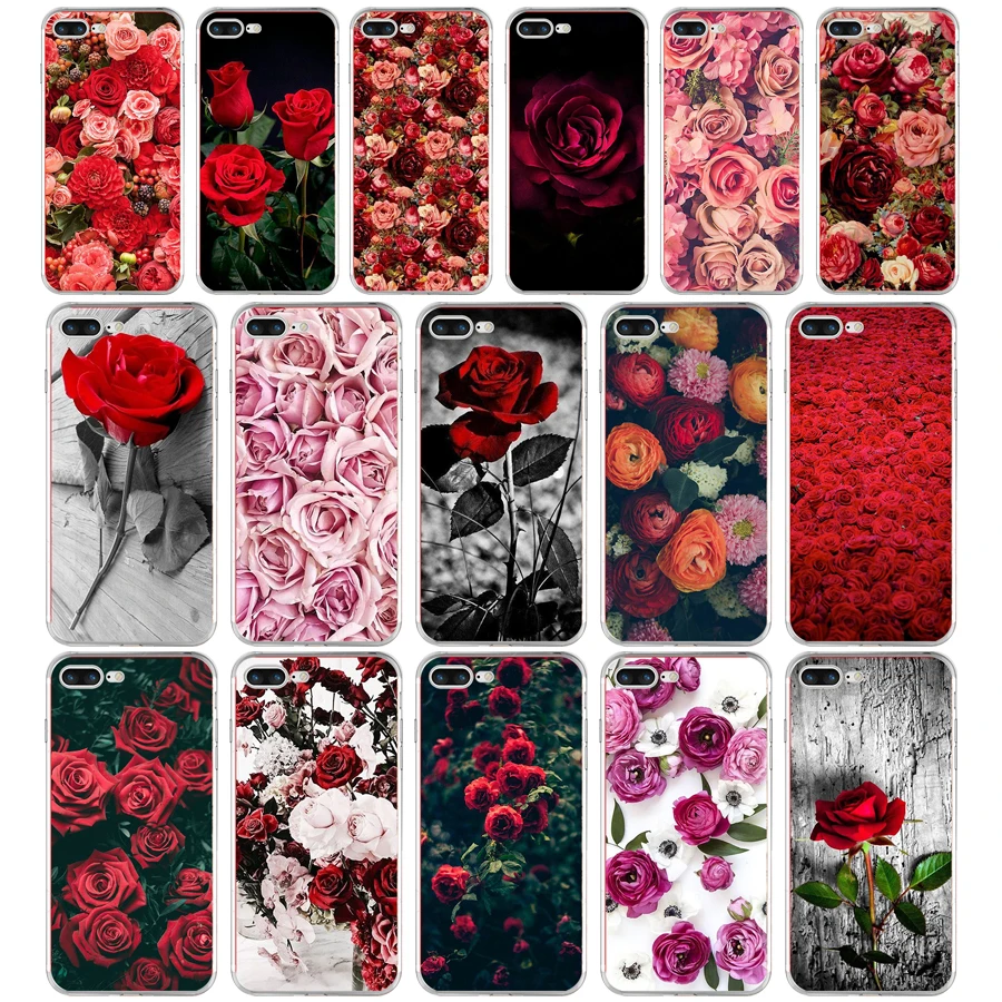

12G Beautiful Garden Red Roses Flowers For iPhone 6 7 8 plus Case Soft TPU Silicone Cover For Apple iPhone 6s 7 8 plus Case