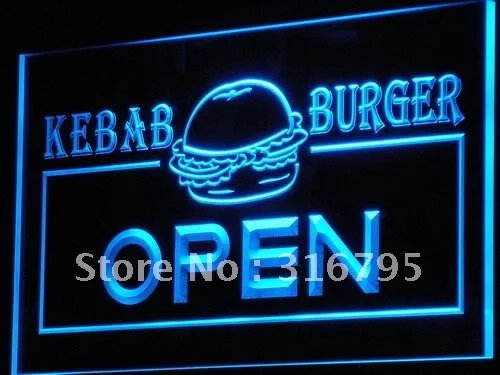 

i167 OPEN Kebab Burger Cafe Fast Food LED Neon Light Light Signs On/Off Switch 20+ Colors 5 Sizes