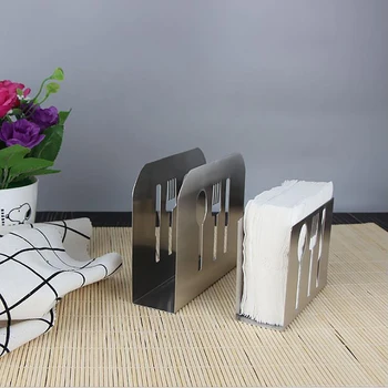 

Towel Napkin Rack Box For Home Stainless Steel Tissue Holder Table Decoration Tissue Boxes Cutlery Hollow-Out Design Supplies