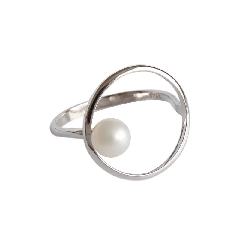 

Holiday Geometric Circle Shell Pearl 925 Sterling Silver Adjustable Ring