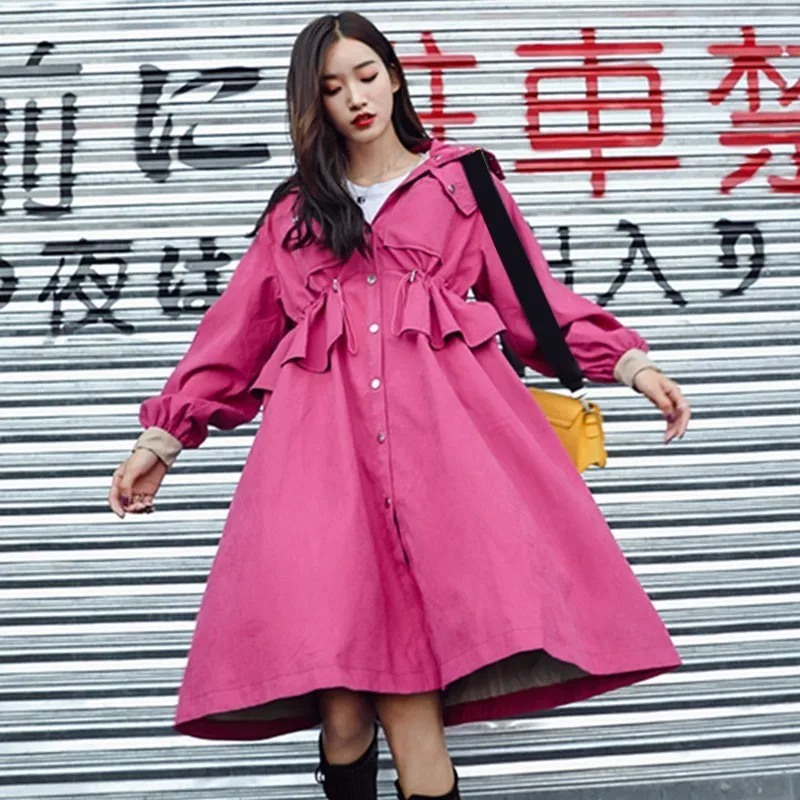 Lacets 2018 Coupe De Printemps Mode Femmes Tranchée Manteau Taille Coréenne vent Volants À Femelle Automne Capuche Haute Vestes Vêtements 4ggrU0qCw