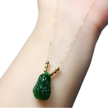 

New 18K gold inlaid natural Hetian jasper cabbage pendant necklace with certificate