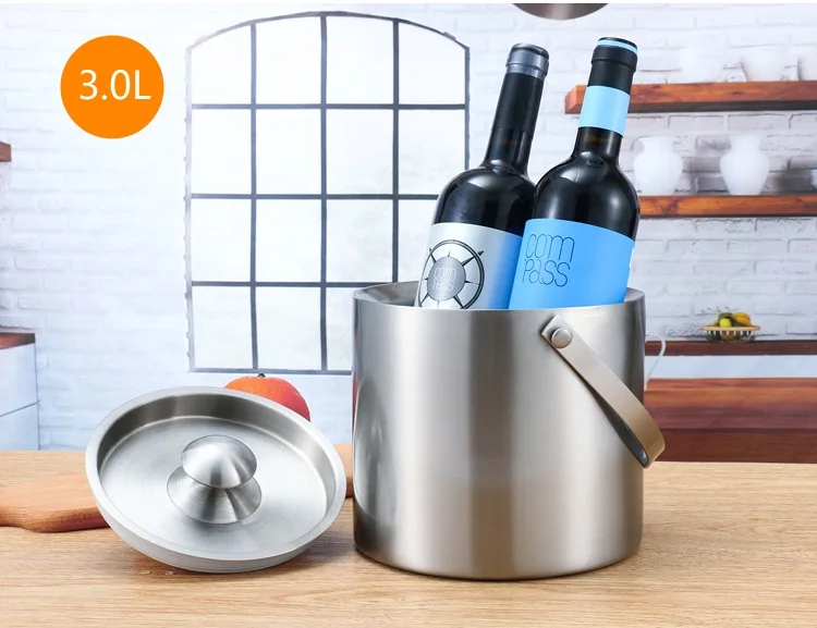 3L Lecook ведро льда и Щипцы двойными стенками Нержавеющая сталь Ice Вёдра Барная посуда держатель бутылки вина чиллер легко нести ведро - Цвет: 3L