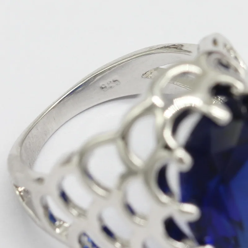 Мода овальный темно-синий Цирконий 925 Серебряное кольцо для женщин розовый красный кристалл большие кольца, подарок на день рождения для женщин Ювелирная коробка