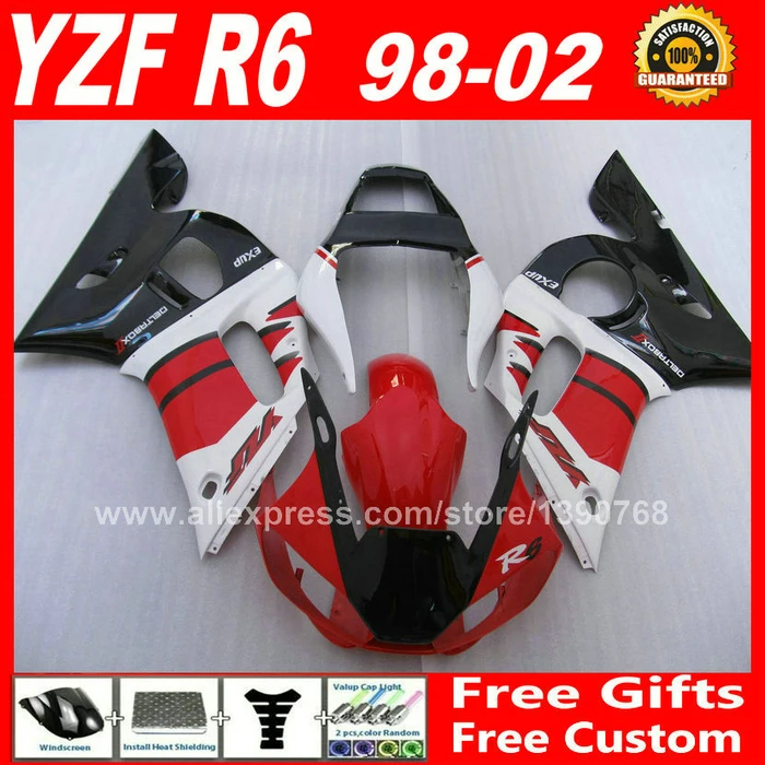 Подходит для YAMAHA R6 Обтекатели набор 1998 1999 2000 2001 2002 Красный Белый 98 99 00 01 02 наборы