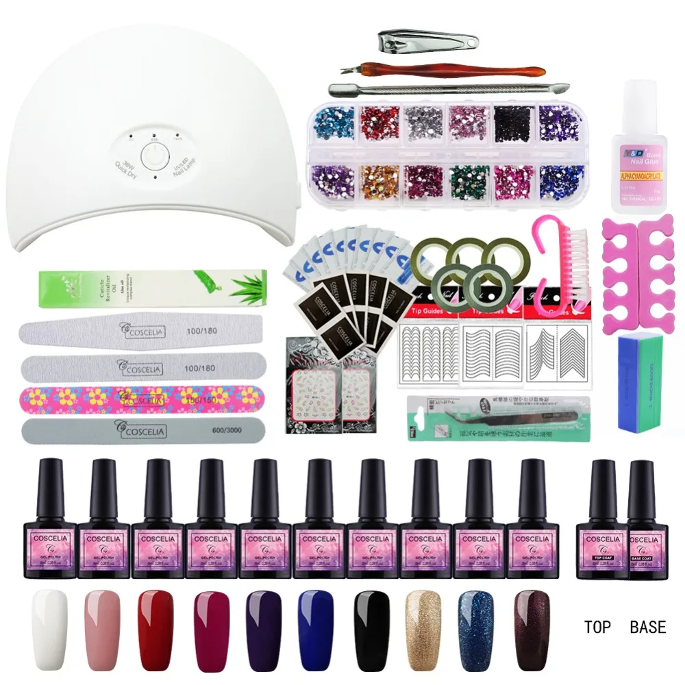 

COSCELIA 36W Led Lamp For Nail Manicure Set UV Gel Lamp & 10 Colors UV Gel Nail Art Tools For Manicure Set For Gel Nail Polish