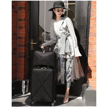 

LeTrend Retro PU Leather Rolling Luggage Set Spinner High capacity Trolley High grade luxury Suitcase Wheels Women Cabin Fashion