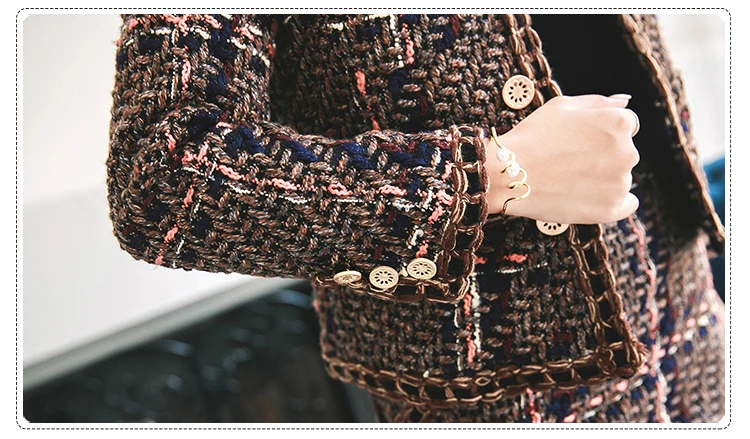 HAMALIEL подиумный зимний женский комплект из 2 предметов, новинка, клетчатый твидовый шерстяной однобортный пиджак, пальто+ мини-юбка с карманами