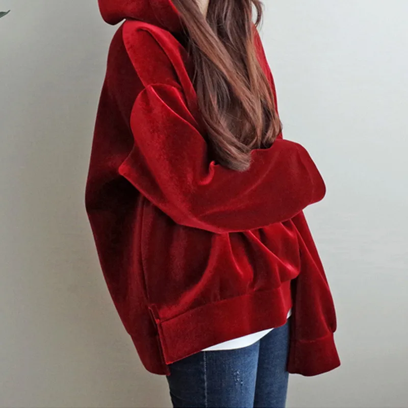 Harajuku мода Осень/Зима Толстая свободная толстовка с капюшоном большой размер Повседневная Толстовка винно-красные толстовки пуловер