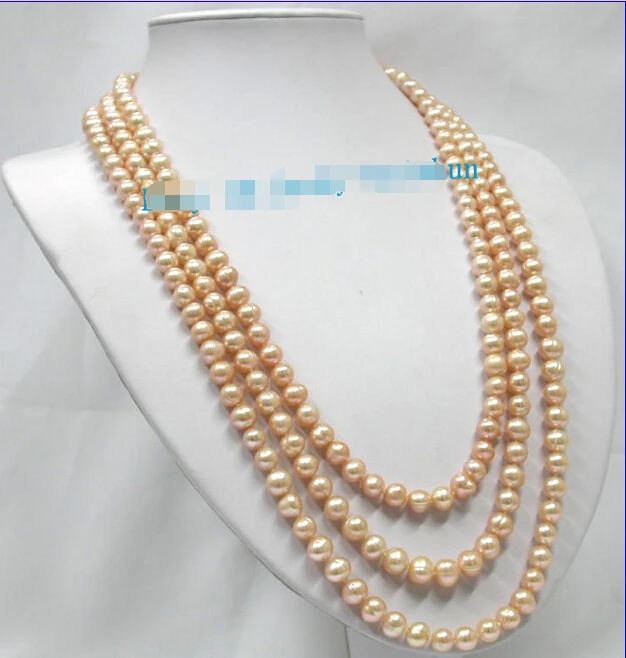 

shipping> >>>style 120" 9mm nature pink luster pearls necklace lengt