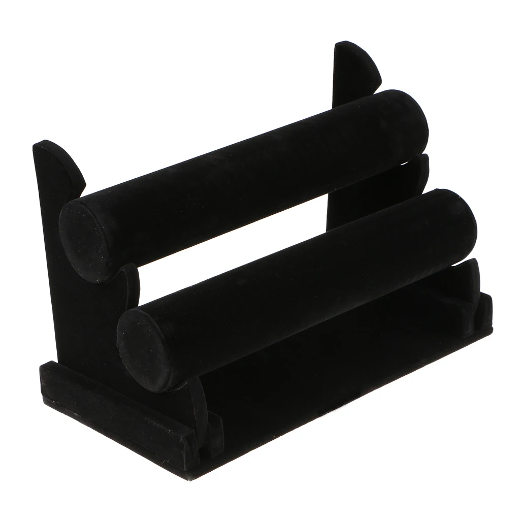 

2-Tiers Stand Bracelet Necklace Watch Holder Display Rack Jewelry Organizer Storage Black Velvet