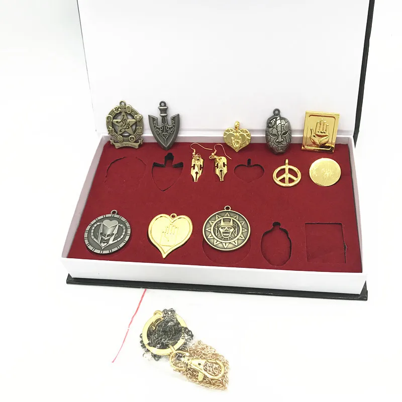 

Anime JOJO'S Bizarre Adventure Cosplay Keychain Necklace Pendant Badges Earings Set Collectibles Christmas Gift 12pcs