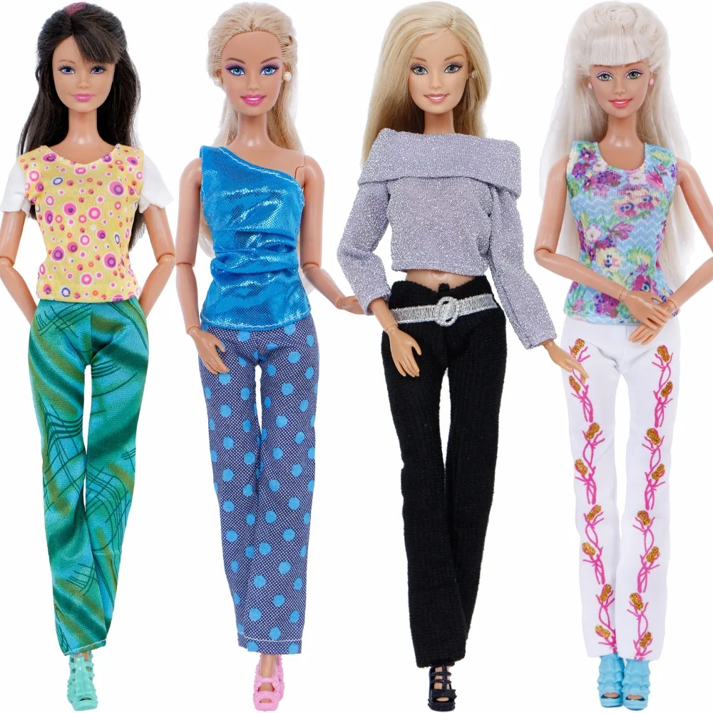 4 Pcs Lot Fashion Mix Style Outfits Daily Casual Wear Floral Print Tops Trousers Clothes For