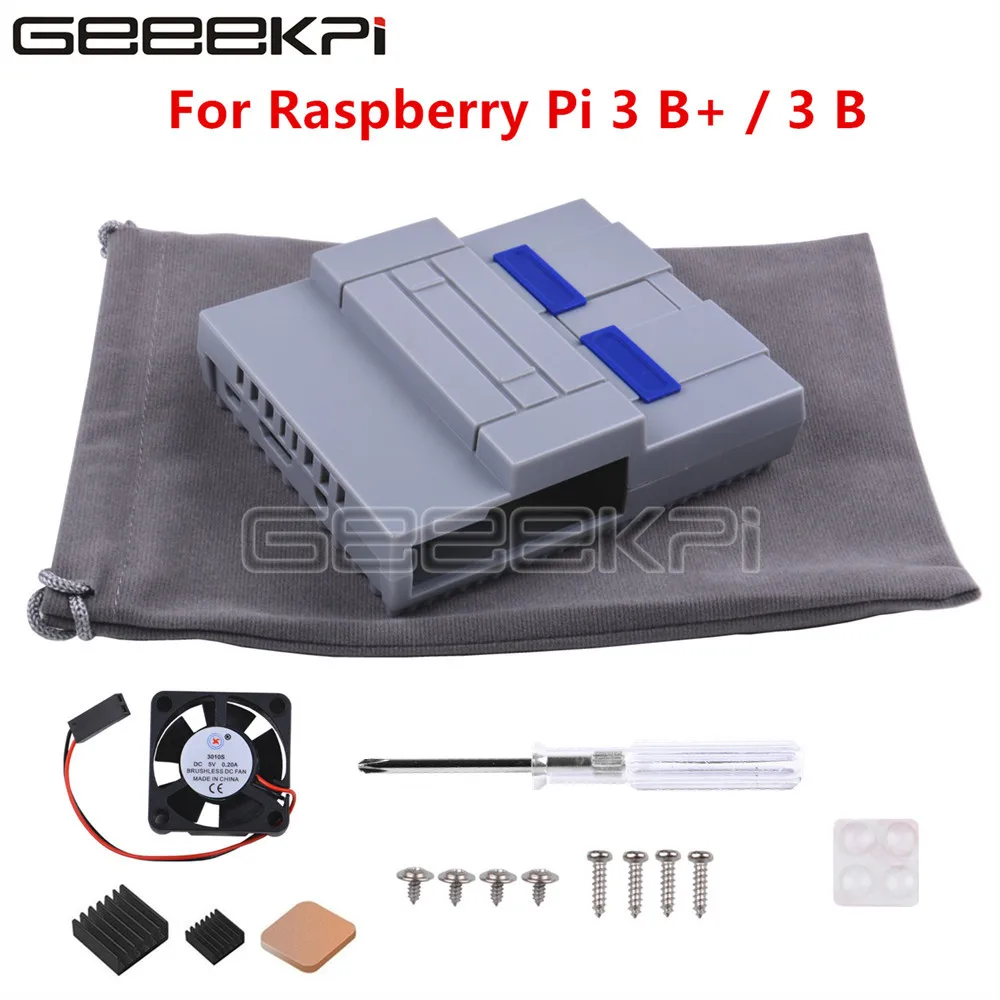 

GeeekPi SNES Style Case NES Case Enclosure Kit with Cooling Fan Heatsinks for Raspberry Pi 3 Model B Plus / 3 B / 2 B / NESPi