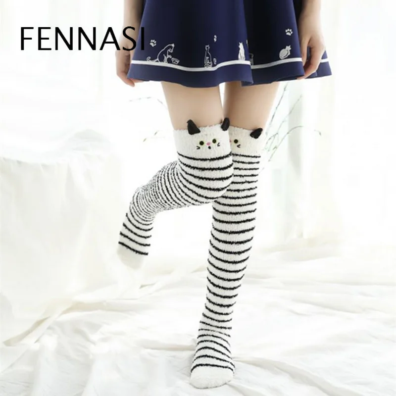 

FENNASI Women's Stockings Girl Animal Knee Socks Striped Cute Lovely Kawaii Long Thigh High Socks Compression Winter Warm Socks