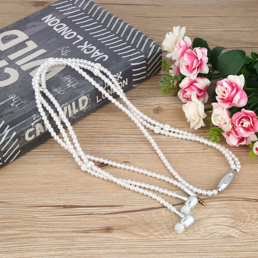 Koop Sieraden Parel Ketting Oortelefoon Voor Xiao iphone 7 Plus Voor Samsung 3.5mm HIFI Oordopjes headset Met Microfoon fone de ouvido