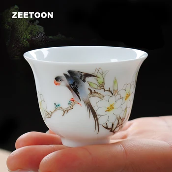 

60ml Jingdezhen Vintage Ceramics Pastel Porcelain Handpianted Bird Teacup Master Cup Kung Fu Tea Set Tea Bowl Green Tea Sake Cup