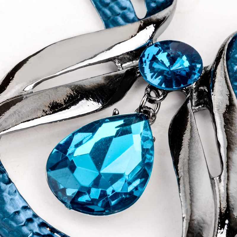 Austrian Crystal Jewelry Sets Fashion Blue Choker Collar Necklace dangle earring Jewellery Silver Plated Bridal Wedding Jewelry