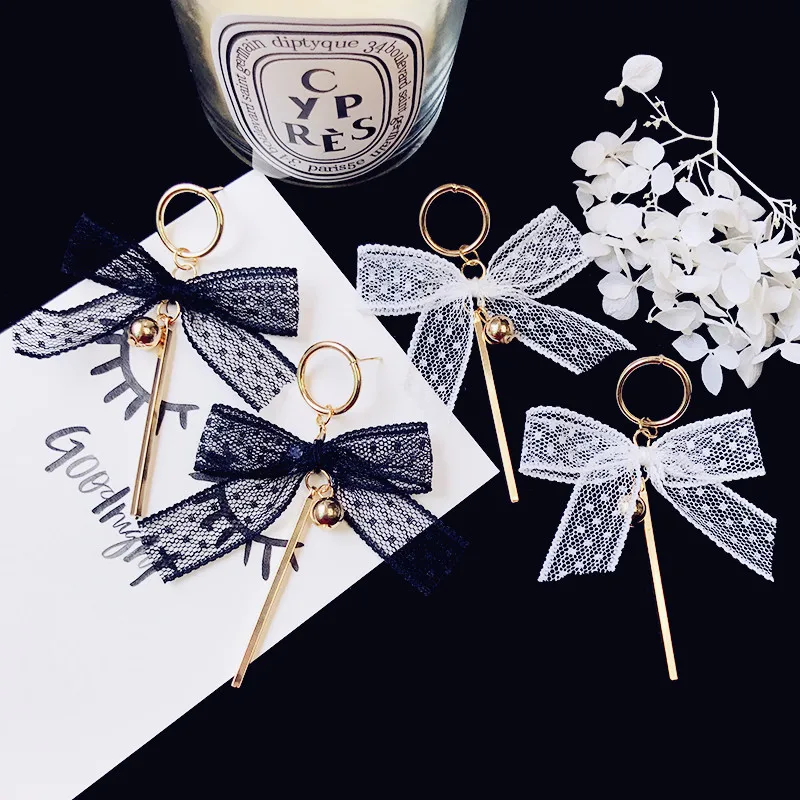

ZN 2018 New Korean Earring Version of Lace Embroidery Bow Ribbon Streamer Long Earrings for Women Earings Fashion Jewelry