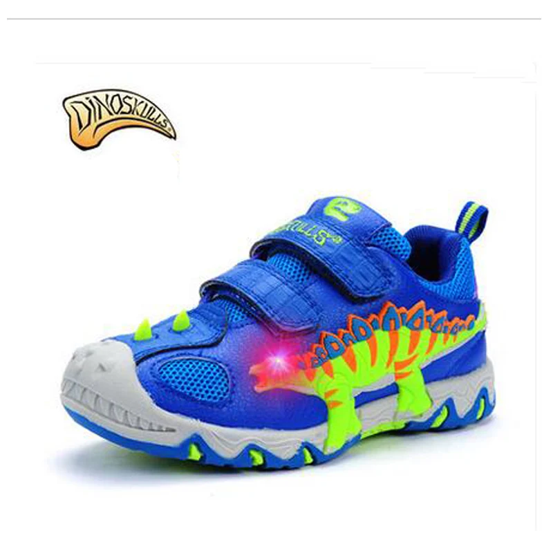 Dinoskulls 2017 Autumn Winter Children Glowing Sneakers With Fur Luminous 3D Dinosaur Baby Shoes Kids Casual