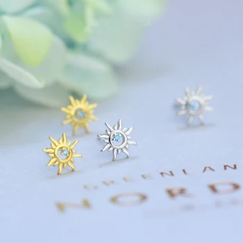 

Sun Flower 925 Sterling Silver Stud Earrings For Women Korean Style Blue Zirconia Hollow Round Jewelry Accessories