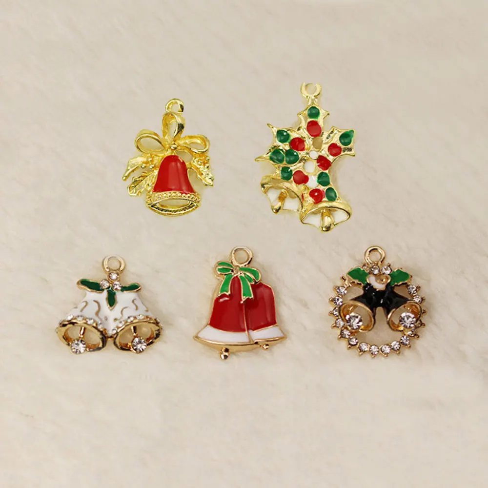 

10pcs Fashion Jewelry Metal charms Bell Christmas gift charm Zircon Necklace Pendants charm Bracelet For Women DIY Accessories