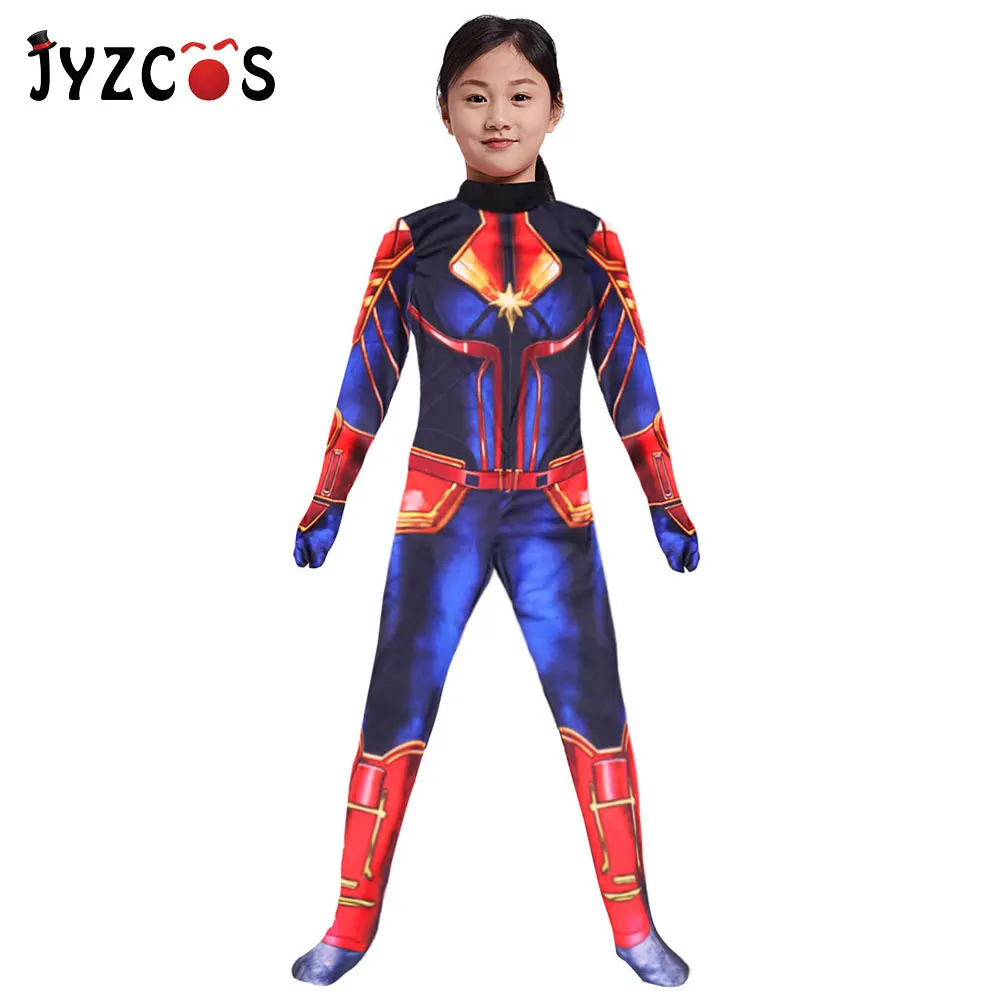 

JYZCOS Captain Marvel Carol Danvers Cosplay Costume Purim Halloween Costumes for Girls Kids Superhero Bodysuit Fancy Dress