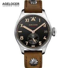 AGELOCER Mens Mechanical Watch Individual Seconds Hand Aviator Military Watches Army Leather Waterproof Male Relogio Masculino