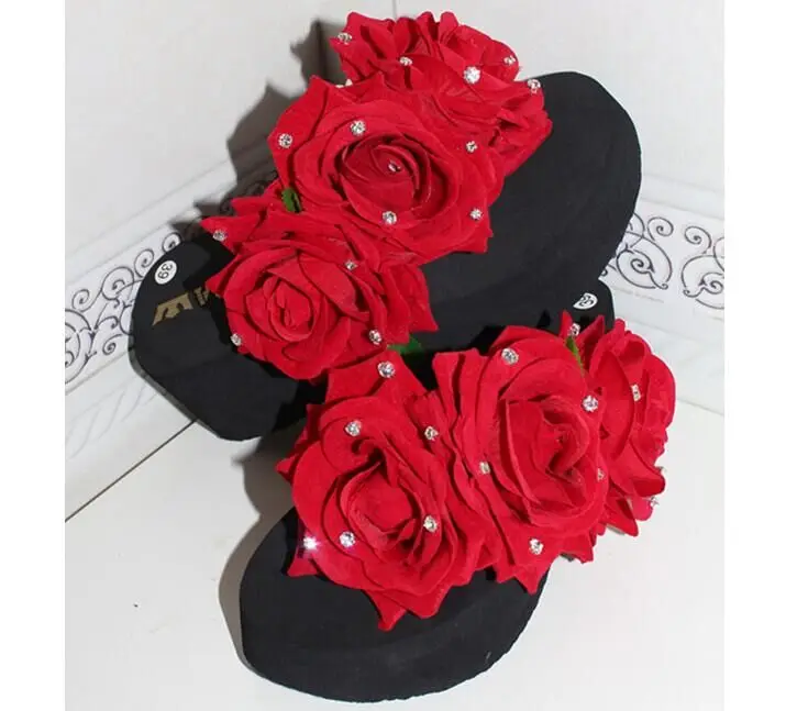HAHAFLOWER/модные летние босоножки; Милые Вьетнамки с красными розами; красивые женские шлепанцы с цветочным узором