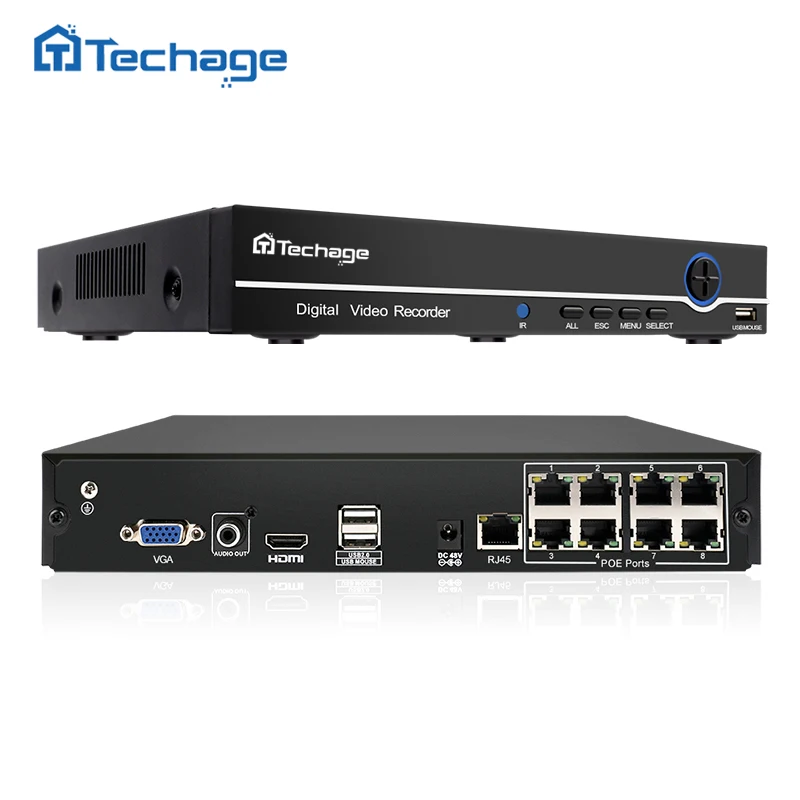 Techage В 8CH 1080 P 48 POE NVR XMEYE 802.3af P2P ONVIF аудио запись сети видео регистраторы 2MP для IP