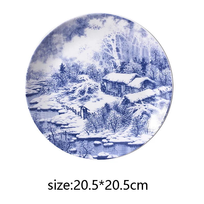 Креативная ручная роспись синий и белый фарфоровая тарелка Украшение подвесное настенное блюдо цветочные вазы ремесла украшение для гостиной подарки - Цвет: B20.5cm
